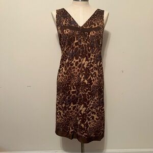Leopard Print Full Long Slip/Dress Size S Babydoll V-neck Lace Detail